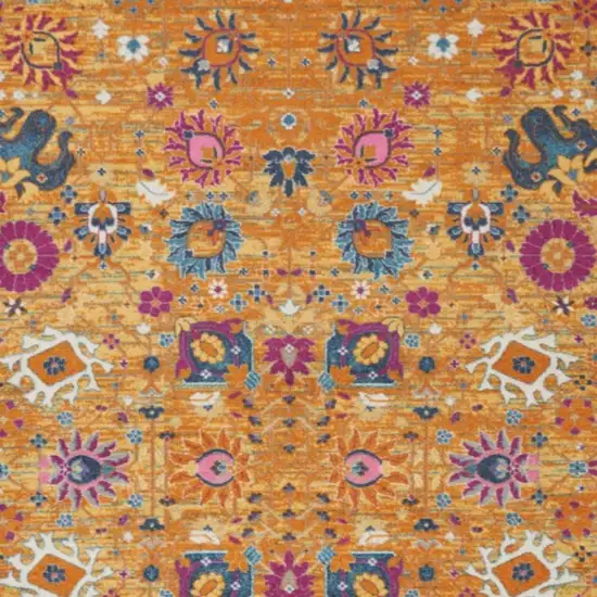 Blue And Orange Floral Distressed Area Rug Photo 1
