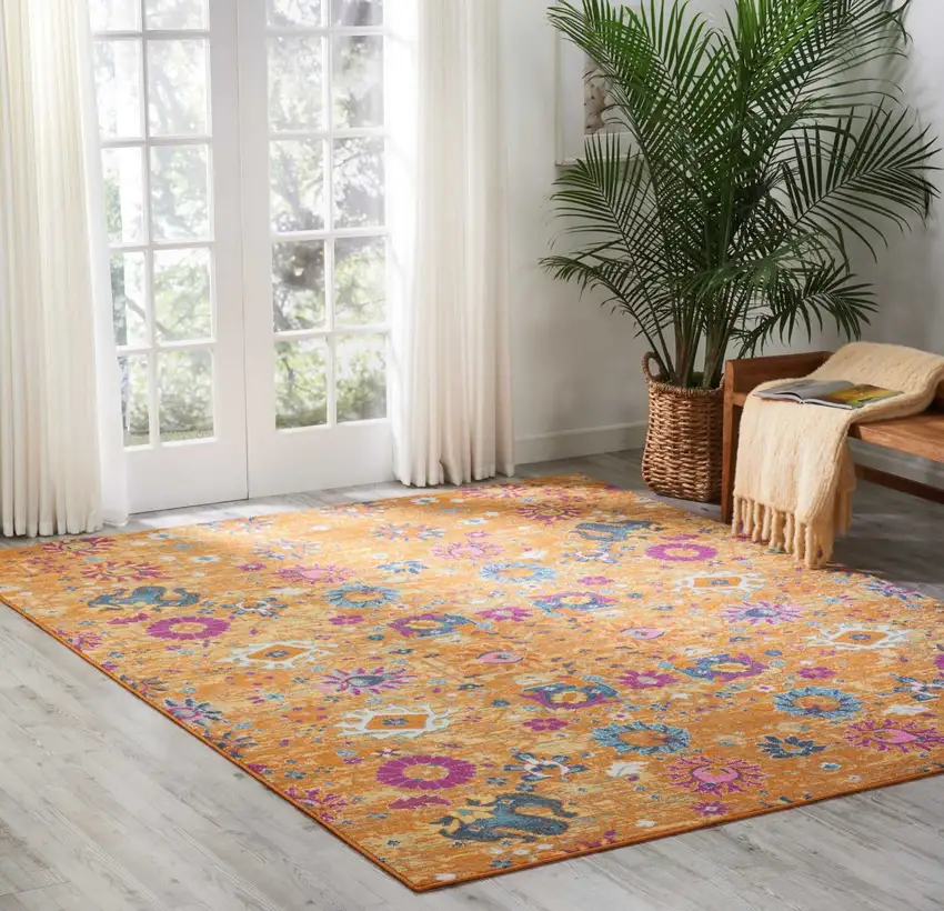 Sun Gold and Navy Distressed Area Rug Photo 5