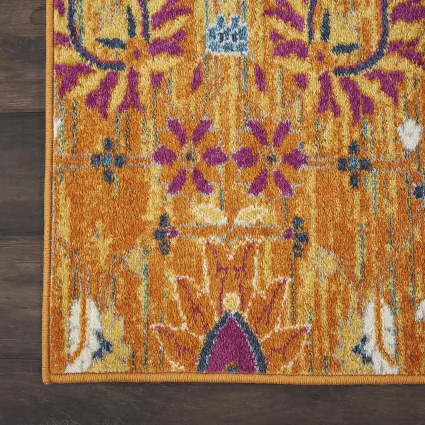Blue And Orange Floral Distressed Area Rug Photo 8