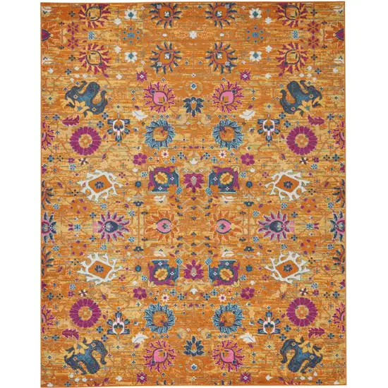 Blue And Orange Floral Distressed Area Rug Photo 7