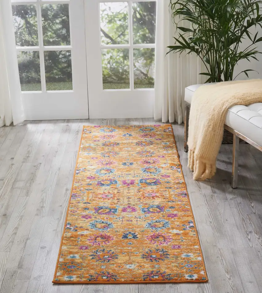 Sun Gold and Navy Distressed Runner Rug Photo 4