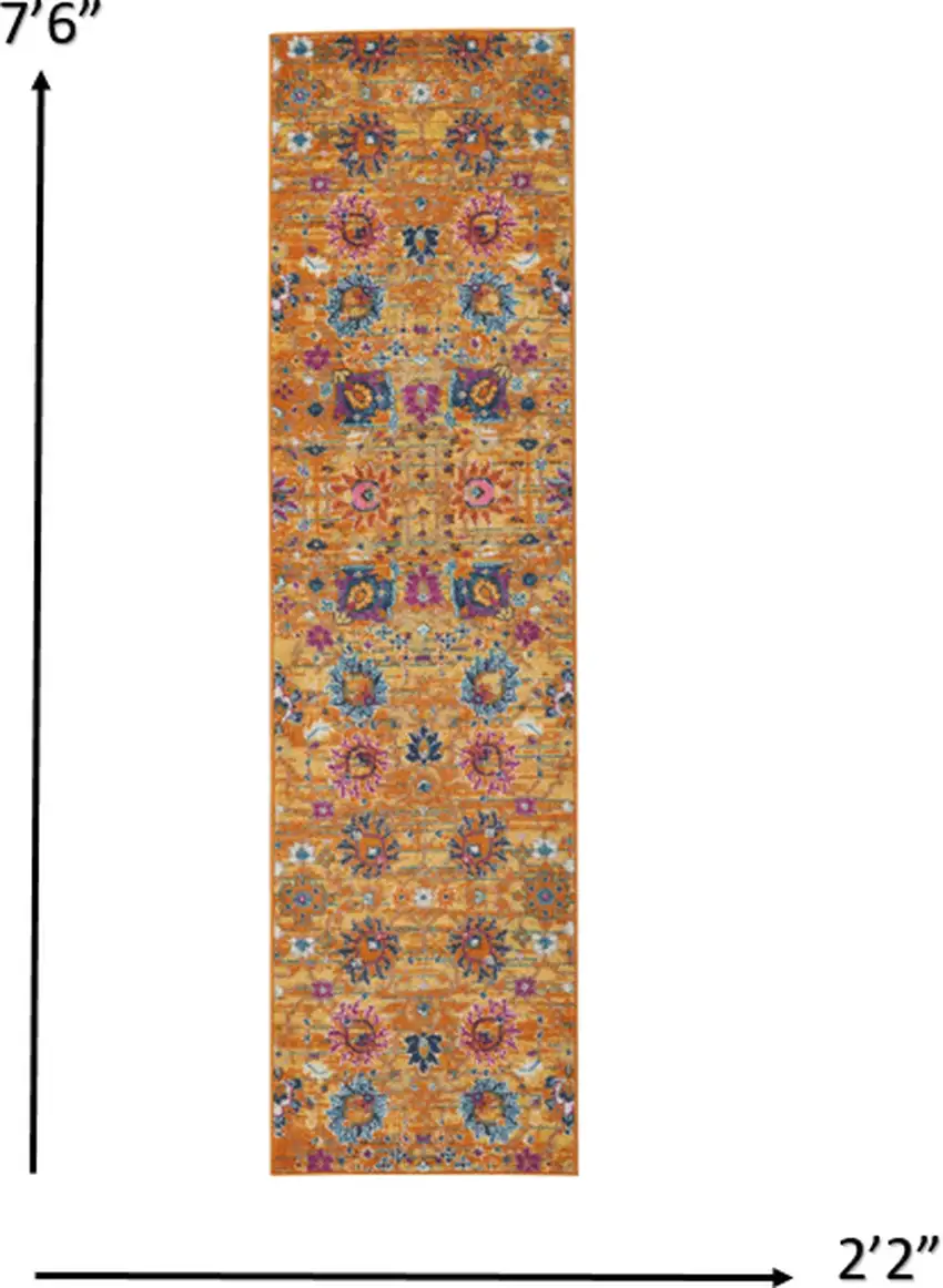 Sun Gold and Navy Distressed Runner Rug Photo 2