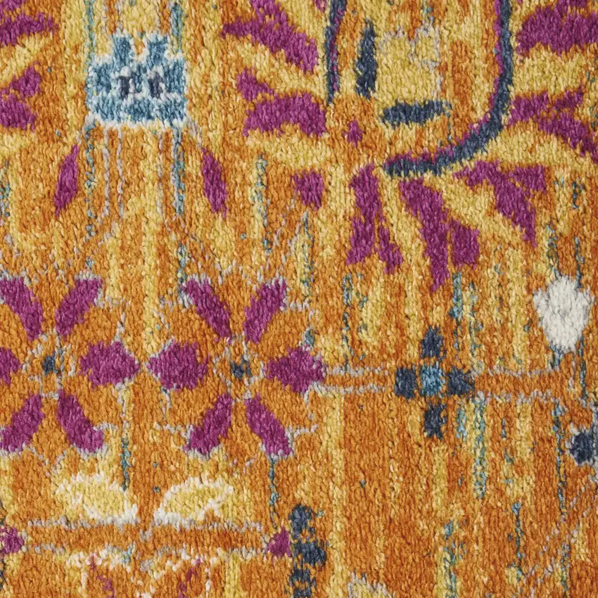 8' Blue And Orange Floral Distressed Runner Rug Photo 3