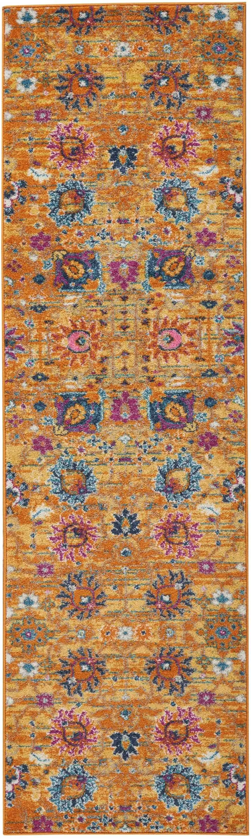 Sun Gold and Navy Distressed Runner Rug Photo 1