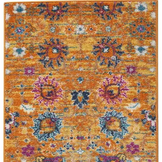 8' Blue And Orange Floral Distressed Runner Rug Photo 5