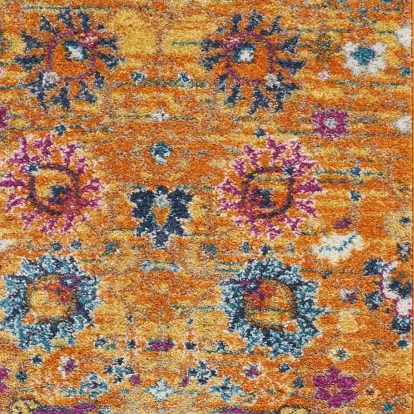 8' Blue And Orange Floral Distressed Runner Rug Photo 3