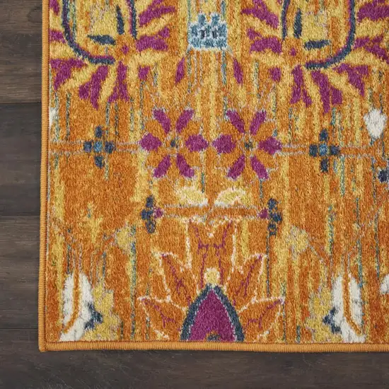8' Blue And Orange Floral Distressed Runner Rug Photo 8