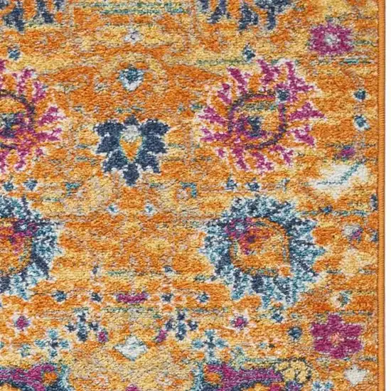 6' Blue And Orange Floral Distressed Runner Rug Photo 7