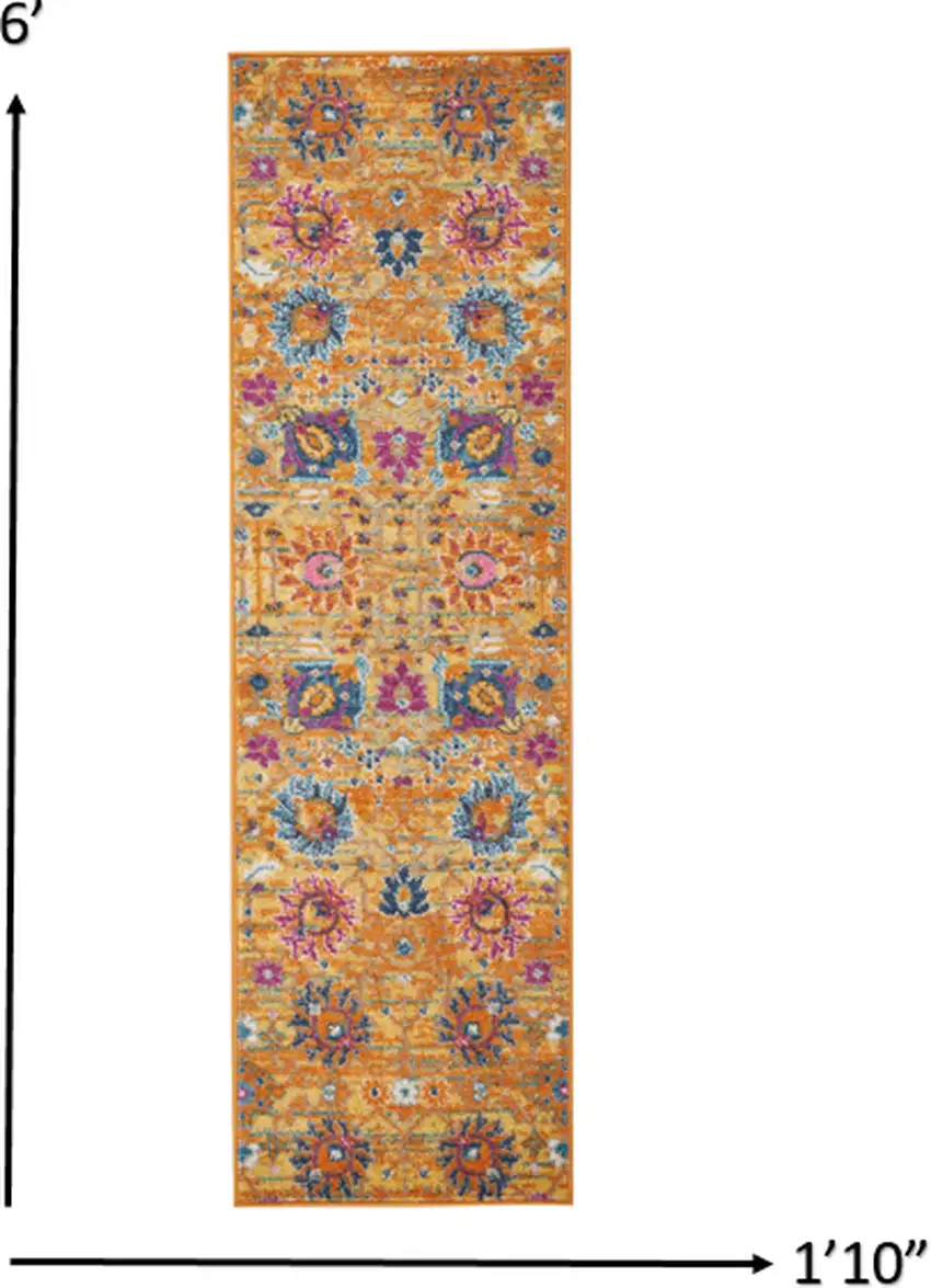 Sun Gold and Navy Distressed Runner Rug Photo 2