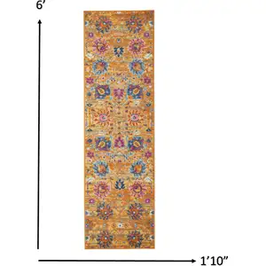 Photo of Sun Gold and Navy Distressed Runner Rug