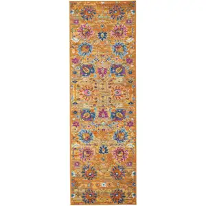 Photo of Sun Gold and Navy Distressed Runner Rug