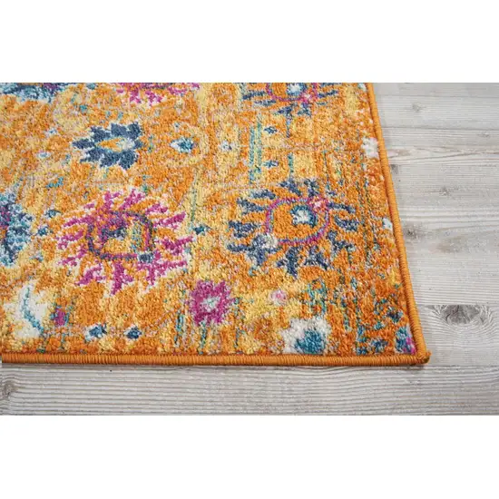6' Blue And Orange Floral Distressed Runner Rug Photo 8