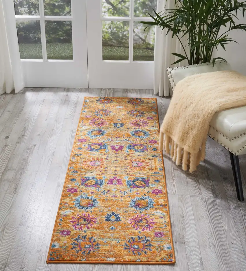 Sun Gold and Navy Distressed Runner Rug Photo 5
