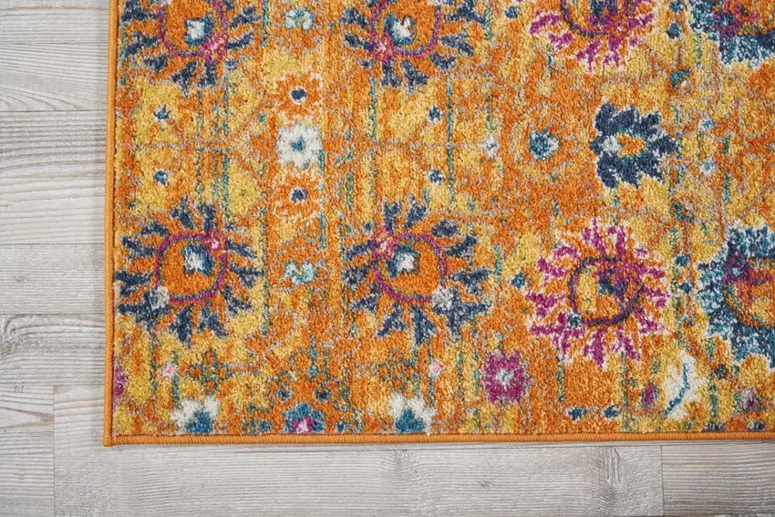 Sun Gold and Navy Distressed Runner Rug Photo 3