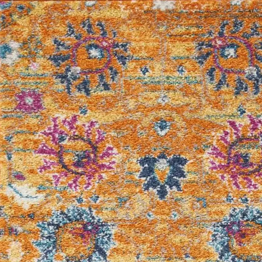 6' Blue And Orange Floral Distressed Runner Rug Photo 1