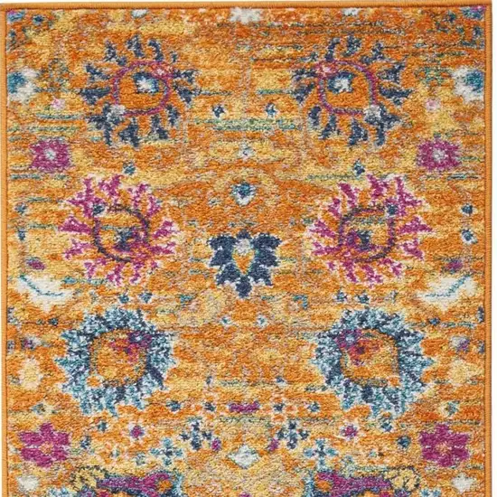 6' Blue And Orange Floral Distressed Runner Rug Photo 3