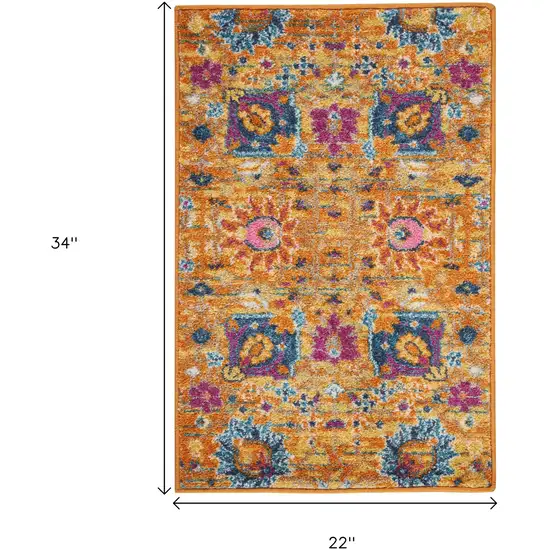 Blue And Orange Floral Distressed Area Rug Photo 9