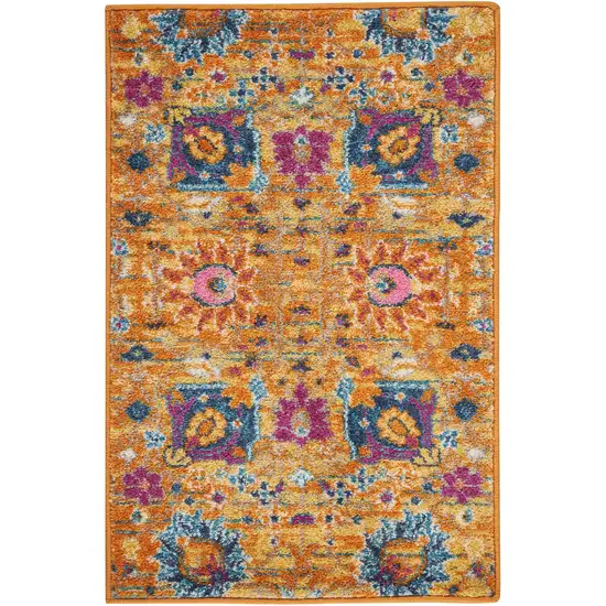 Blue And Orange Floral Distressed Area Rug Photo 9