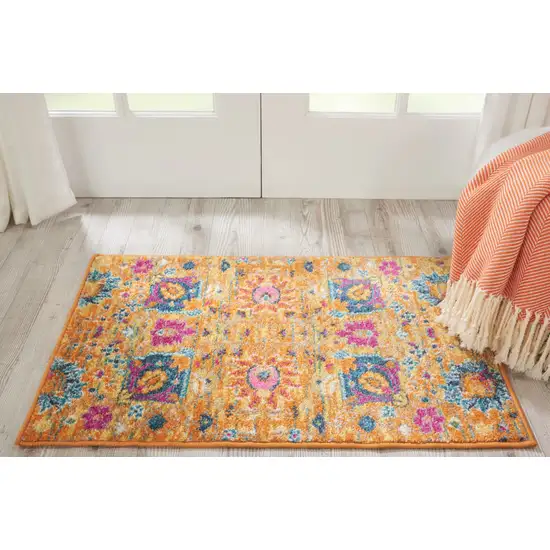 Blue And Orange Floral Distressed Area Rug Photo 4