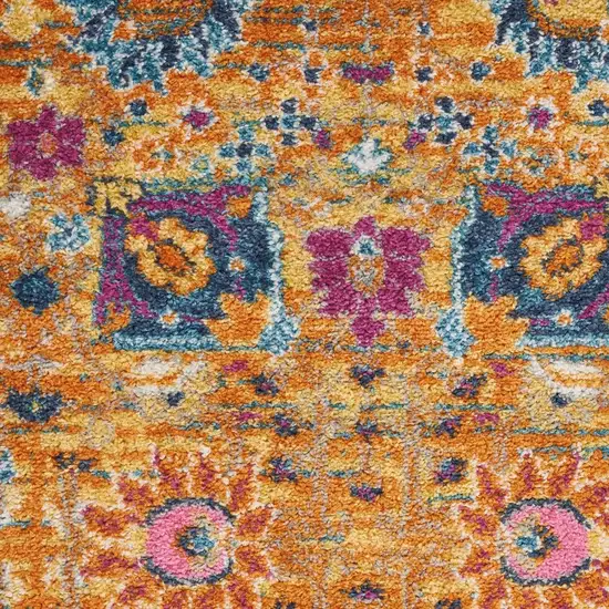 Blue And Orange Floral Distressed Area Rug Photo 6