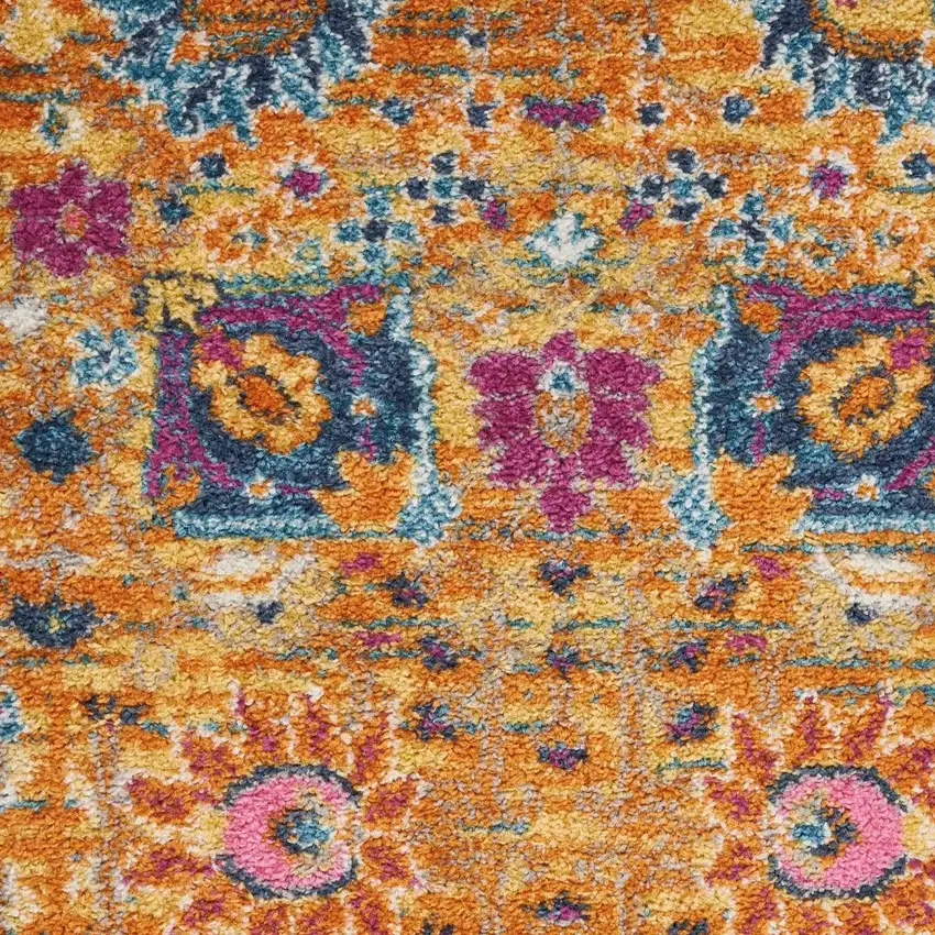 Blue And Orange Floral Distressed Area Rug Photo 6