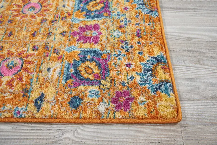 Blue And Orange Floral Distressed Area Rug Photo 8