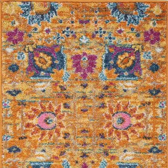Blue And Orange Floral Distressed Area Rug Photo 3