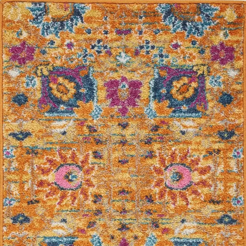 Blue And Orange Floral Distressed Area Rug Photo 3