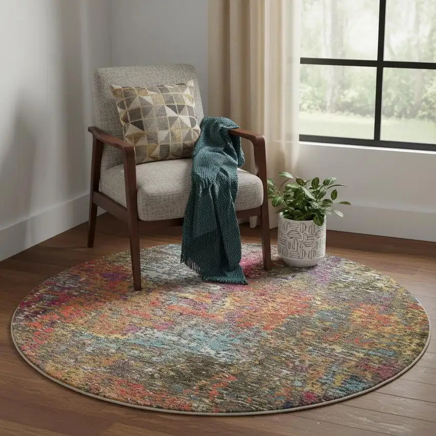 4' Sunset Abstract Round Rug Photo 1