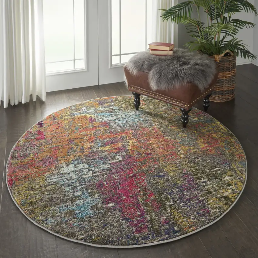 4' Sunset Abstract Round Rug Photo 7