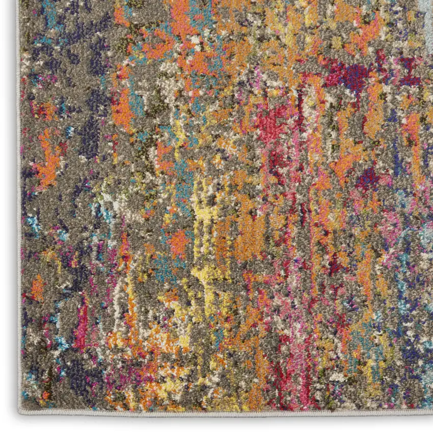 8' Blue Yellow And Orange Abstract Runner Rug Photo 9