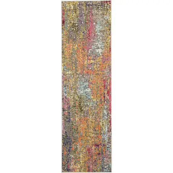 8' Blue Yellow And Orange Abstract Runner Rug Photo 1