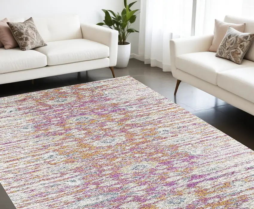 Ivory Pink and Orange Floral Area Rug Photo 1
