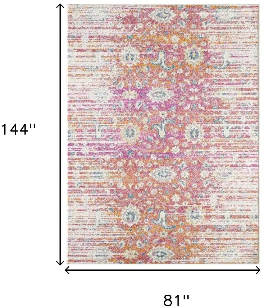 Ivory Pink and Orange Floral Area Rug Photo 3