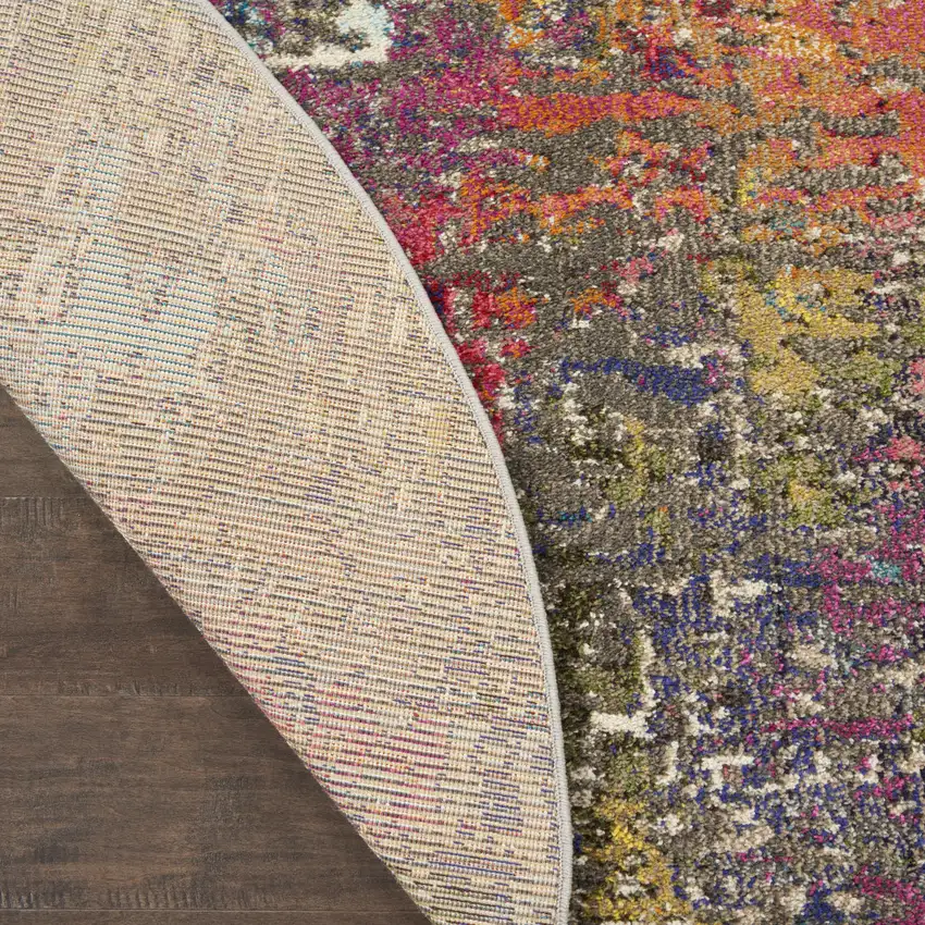 5' X 5' Sunset Round Abstract Power Loom Non Skid Area Rug Photo 8