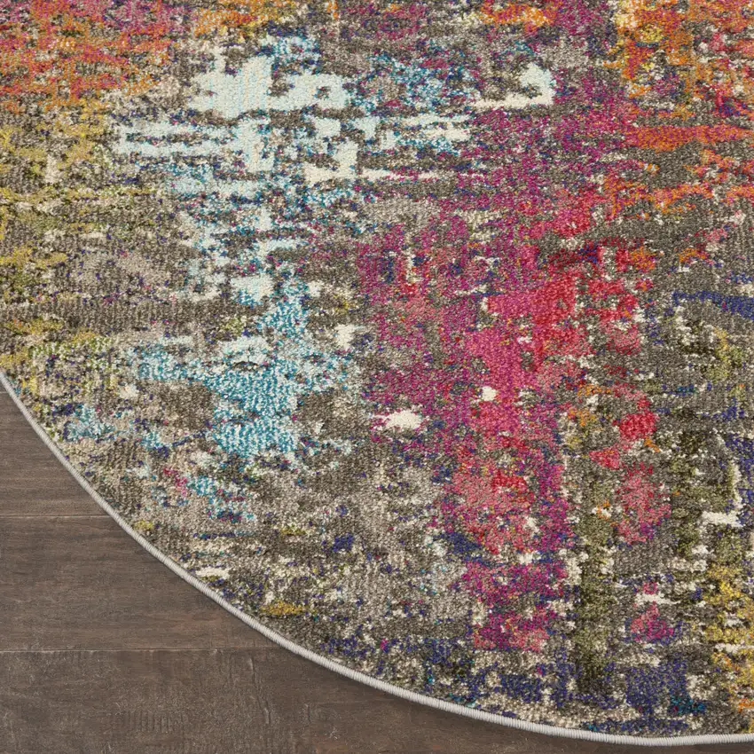 5' X 5' Sunset Round Abstract Power Loom Non Skid Area Rug Photo 9