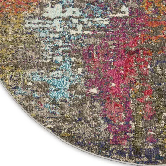 5' X 5' Sunset Round Abstract Power Loom Non Skid Area Rug Photo 7