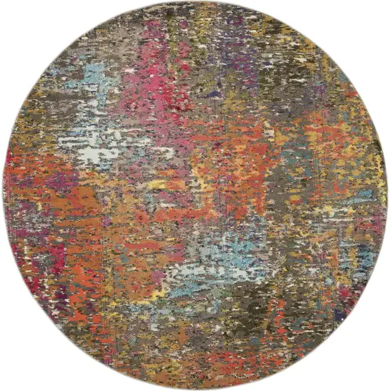 5' X 5' Sunset Round Abstract Power Loom Non Skid Area Rug Photo 4