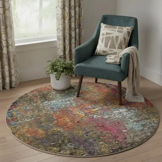 5' X 5' Sunset Round Abstract Power Loom Non Skid Area Rug Photo 1