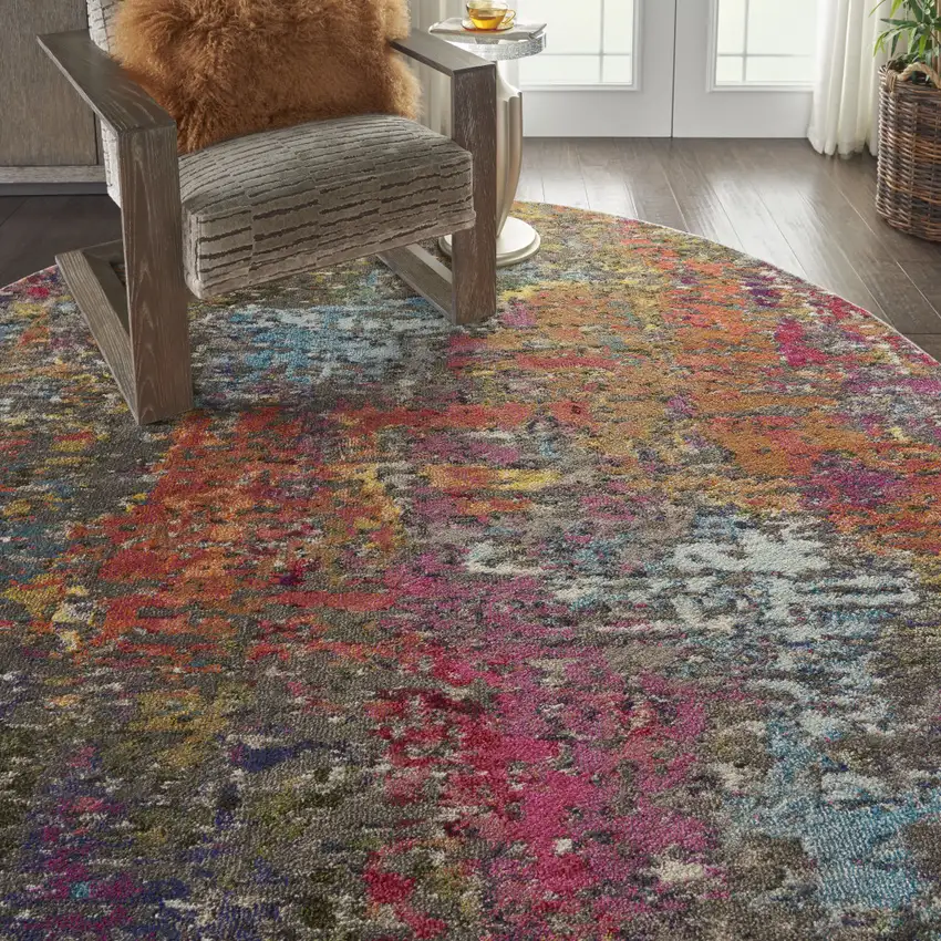 8' X 8' Sunset Round Abstract Power Loom Non Skid Area Rug Photo 5