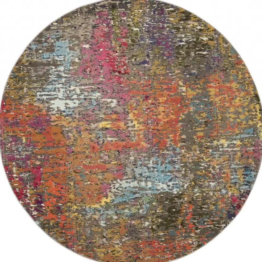 8' X 8' Sunset Round Abstract Power Loom Non Skid Area Rug Photo 1