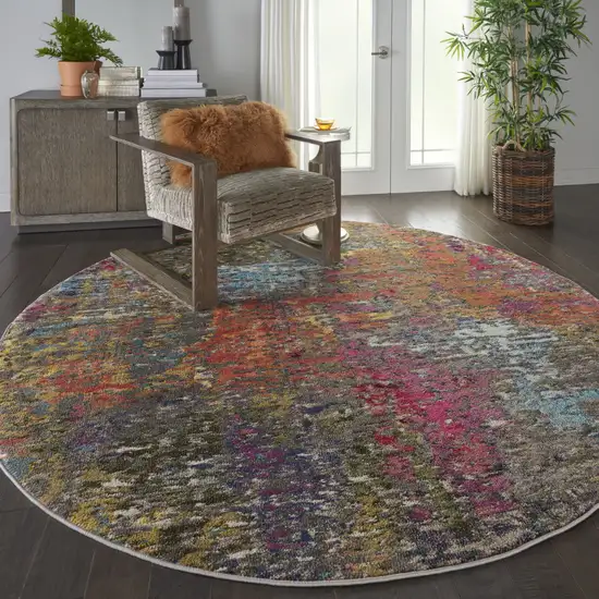 8' X 8' Sunset Round Abstract Power Loom Non Skid Area Rug Photo 6