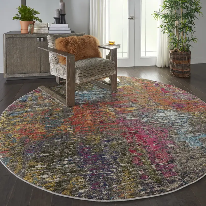 8' X 8' Sunset Round Abstract Power Loom Non Skid Area Rug Photo 6