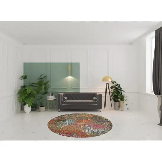 8' X 8' Sunset Round Abstract Power Loom Non Skid Area Rug Photo 2