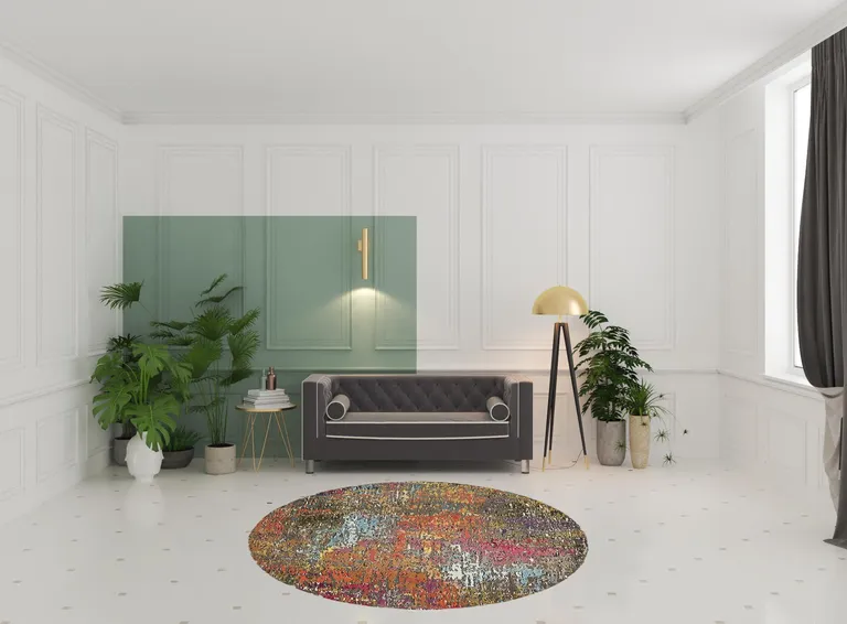 Sunset Round Abstract Power Loom Non Skid Area Rug Photo 4