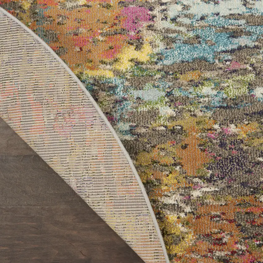 8' X 8' Sunset Round Abstract Power Loom Non Skid Area Rug Photo 8