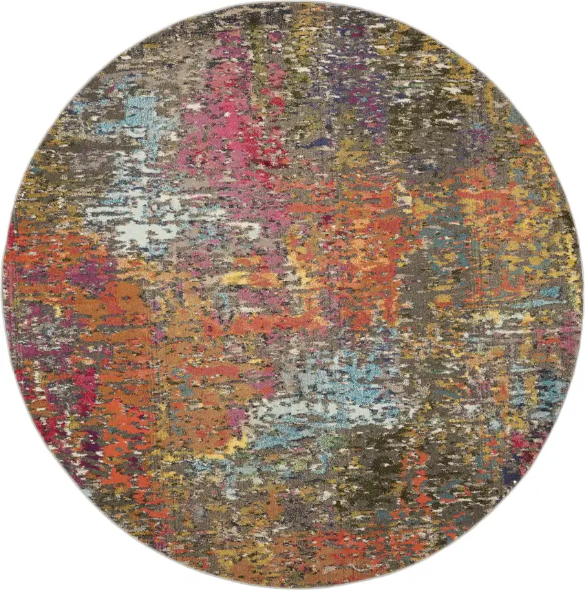 8' X 8' Sunset Round Abstract Power Loom Non Skid Area Rug Photo 3