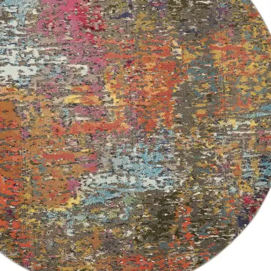8' X 8' Sunset Round Abstract Power Loom Non Skid Area Rug Photo 7