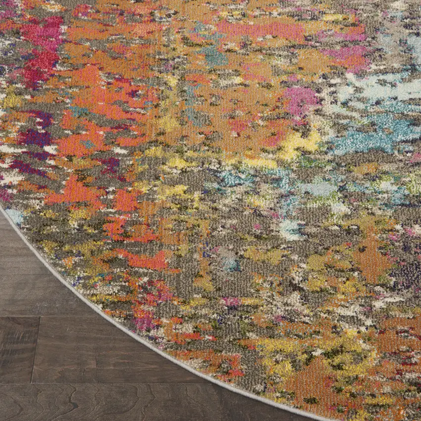 8' X 8' Sunset Round Abstract Power Loom Non Skid Area Rug Photo 9