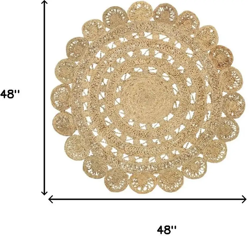 Natural Jute Abstract Geometric Hand Braided Area Rug Photo 3